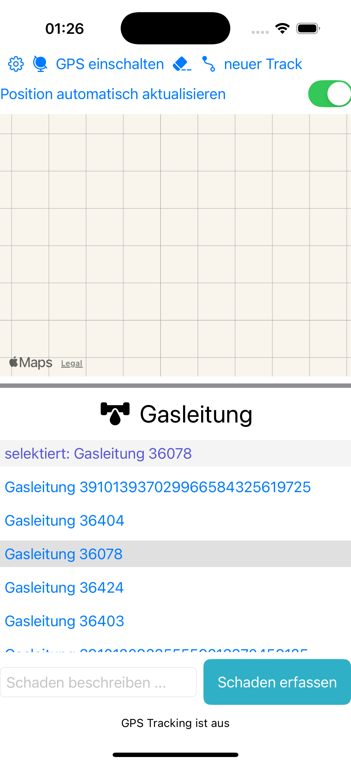 Hauptbildschirm mit Bedienelementen